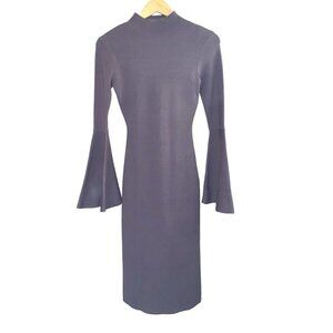 SEED Heritage Gray Bodycone Ribbed Long Bell Sleeve Midi Stretch Dress Sz Small